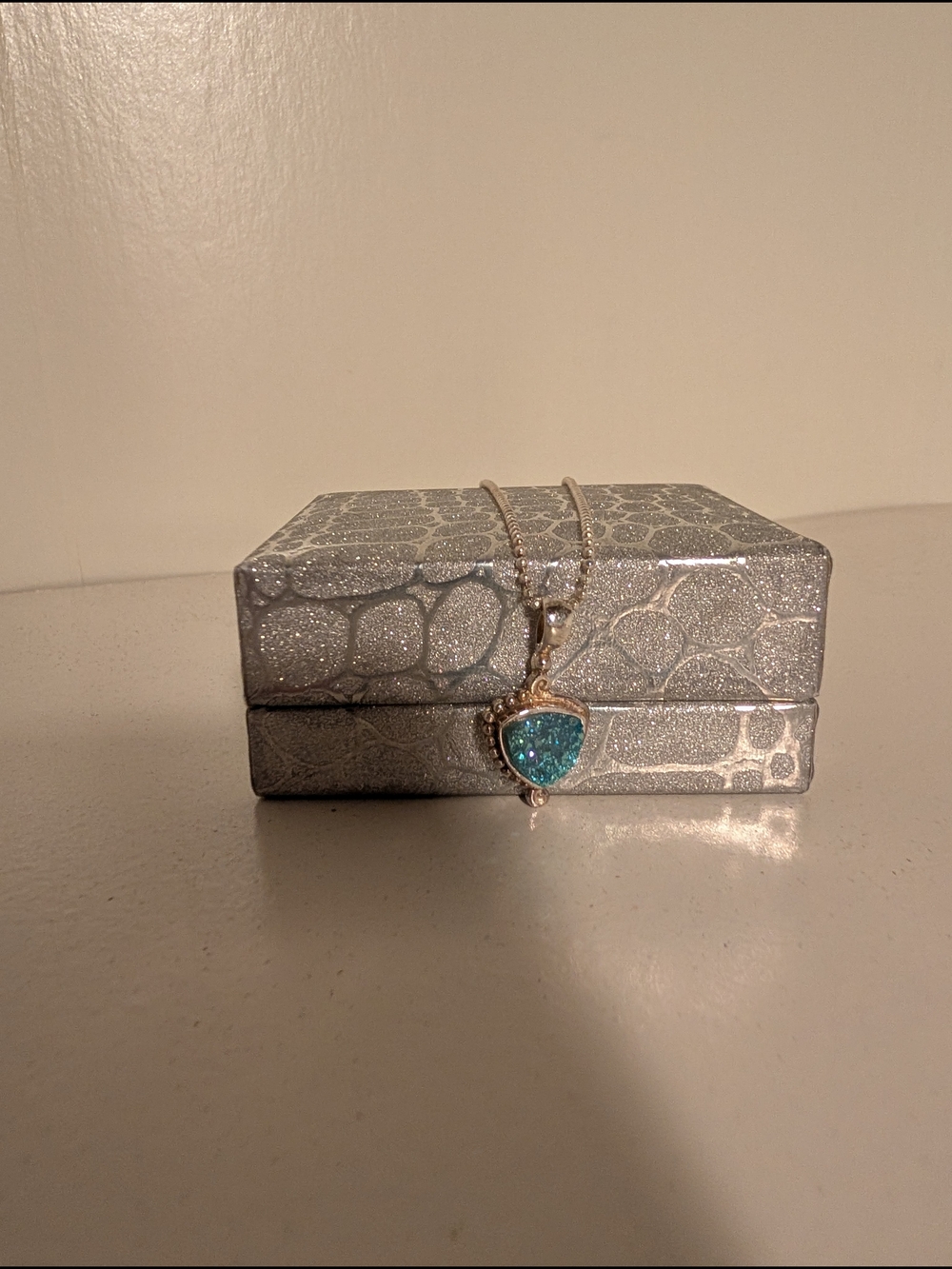 Sajen Sterling Silver Blue Druzy Stone Necklace